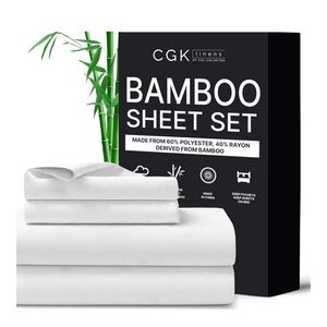 NWT CGK Linens Twin Bed White Bamboo Sheet Set